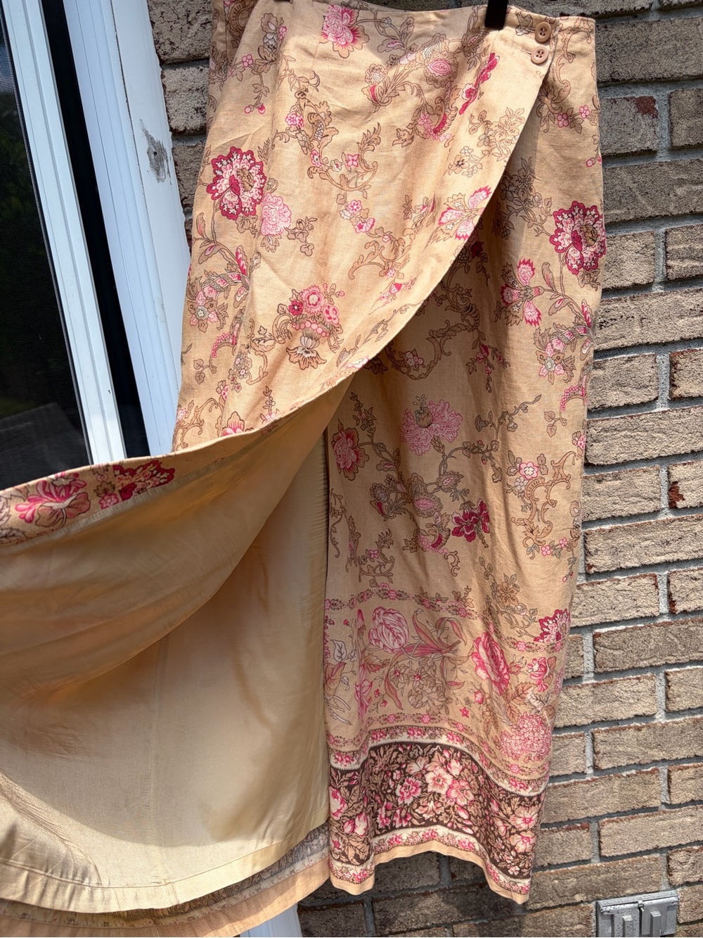 Charter Club Floral Linen Skirt in Beige with Pink Accents